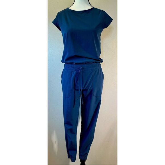 ALBION True Blue Jettersetter Cap Sleeves Elastic Waist Tie Jumpsuit Romper XXS - Picture 3 of 14